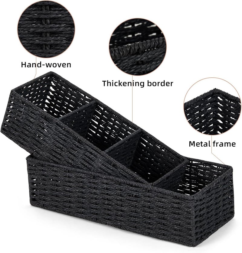 DULLEMELO Toilet Paper Basket for Organizing, Paper Rope Bathroom Baskets, Decorative Storage Bins for Countertop Bathroom Shelves, Set of 2,Black - Image 5
